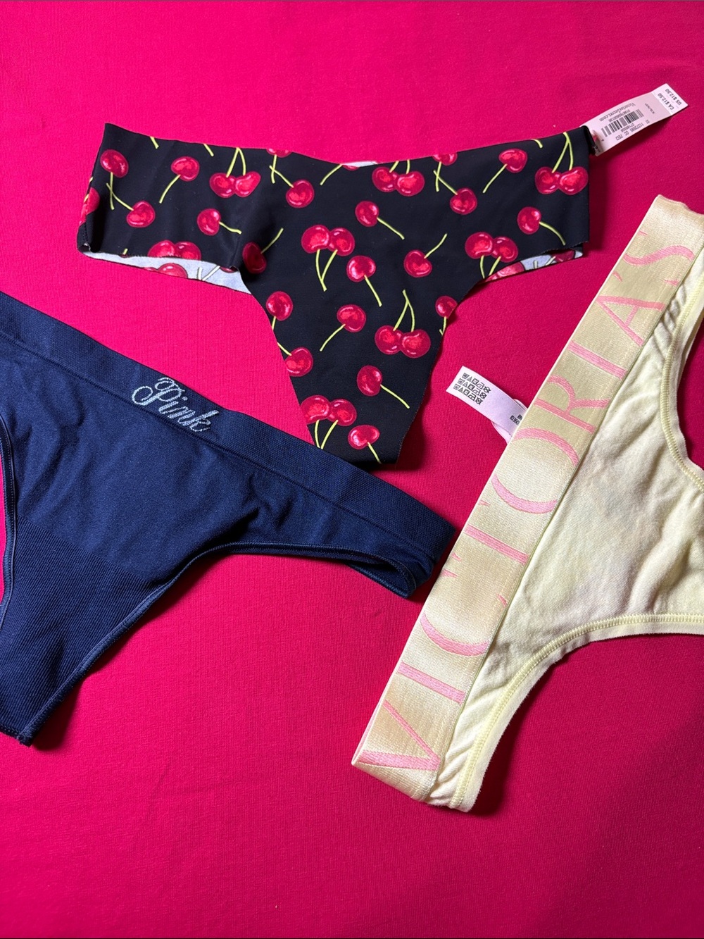 PINK Victoria's Secret Cherry Print Thong - Pink